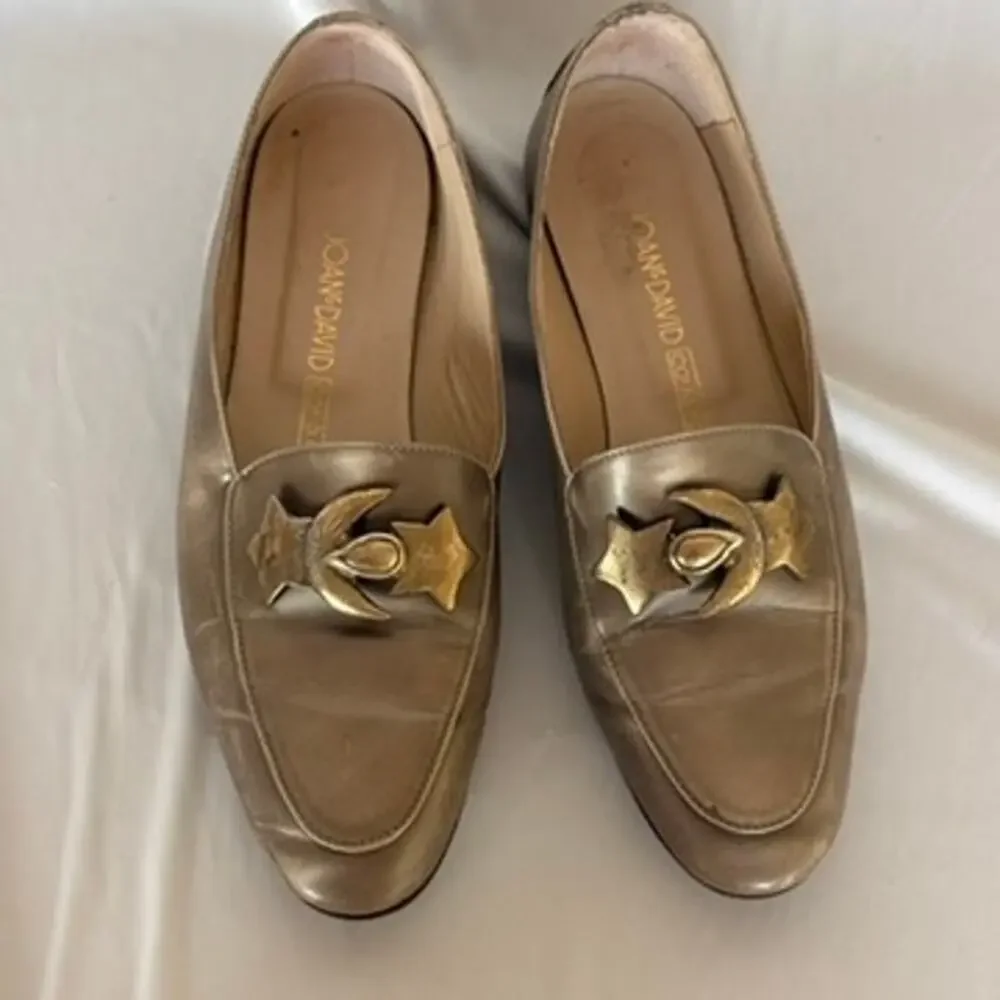 John David Metallic Gold Loafers - Moon & Star Hardware, Size 7.5, Italy
